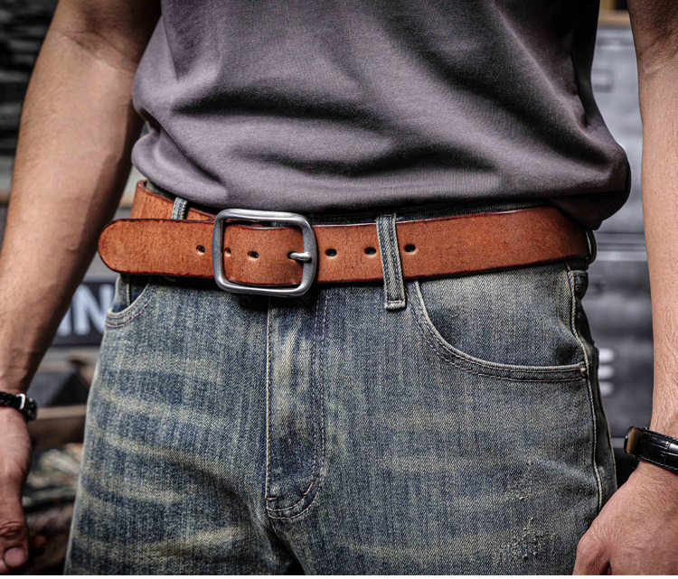Rustic Brown Full Grain Leather Belt - Handmade Men's Belt with Stainless Steel Buckle | Custom Engraving
