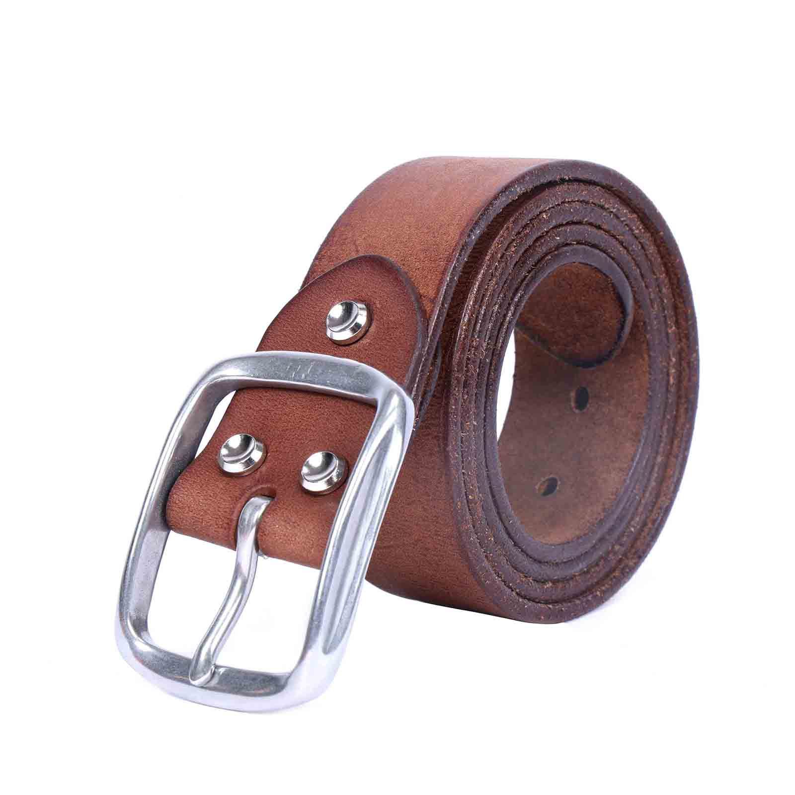 Rustic Brown Full Grain Leather Belt - Handmade Men's Belt with Stainless Steel Buckle | Custom Engraving