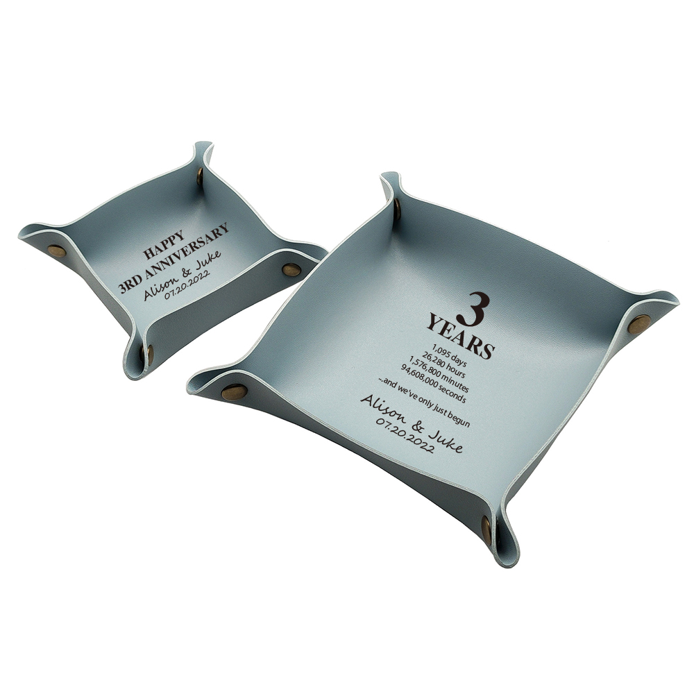 Custom Leather Tray, Square Leather Tray for Keys, Cosmetics, Jewelry, 3rd Anniversary Leather Gift (15/20/25cm, Multi-Color)