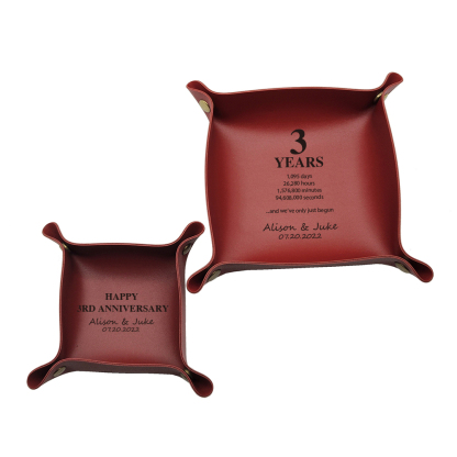Custom Leather Tray, Square Leather Tray for Keys, Cosmetics, Jewelry, 3rd Anniversary Leather Gift (15/20/25cm, Multi-Color)