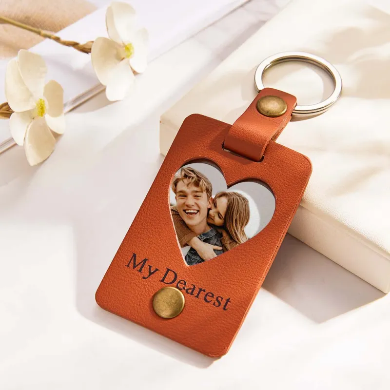 Custom Heart-Shaped Leather Keychains, Personalised Keychain with Photo, Best Gifts for Mom, Father, Couple