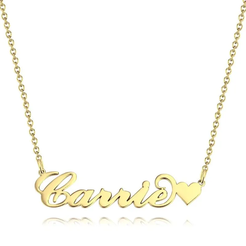 Custom Name Necklace, Name Necklace with Heart,  Carrie Style Name Plate Necklace, Gifts for Girlfriend