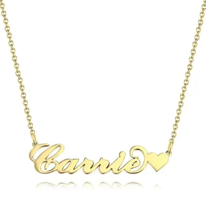 Custom Name Necklace, Name Necklace with Heart,  Carrie Style Name Plate Necklace, Gifts for Girlfriend