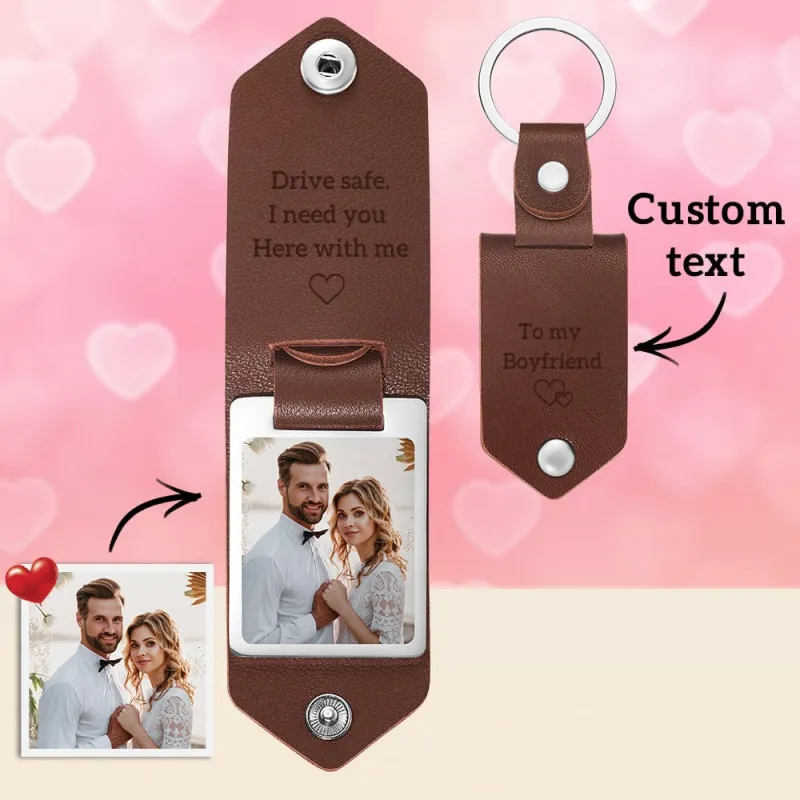 Custom Leather Keychains, Personalized Engrave Keychain, Personalised Keychain with Photo Anniversary Gift For Couple