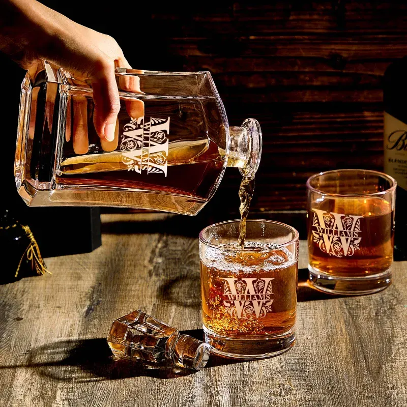 Personalized Decanter Set with 2 Whiskey Glasses, Custom Name Wine Bottle & Glass Set, Gifts For Friends and Him