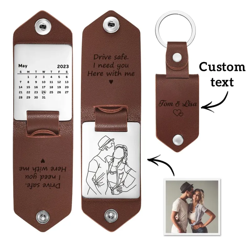 Custom Leather Keychains with Date, Custom Photo Keychain Anniversary Gift For Boyfriend