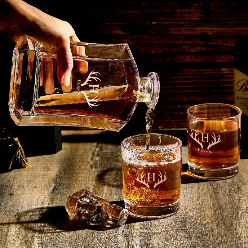 Personalized Decanter Set with 2 Whiskey Glasses, Custom Name Wine Bottle & Glass Set, Gifts For Friends and Him