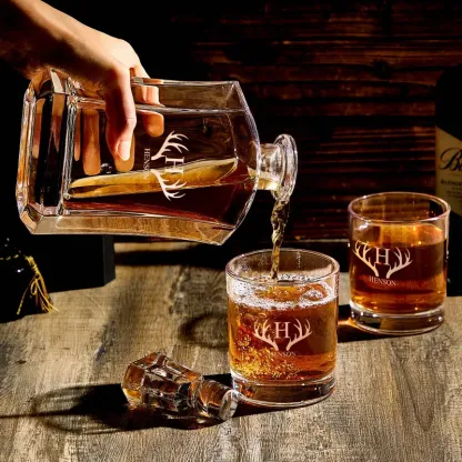 Personalized Decanter Set with 2 Whiskey Glasses, Custom Name Wine Bottle & Glass Set, Gifts For Friends and Him