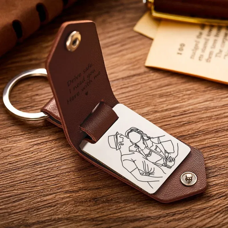 Custom Leather Keychains with Date, Custom Photo Keychain Anniversary Gift For Boyfriend