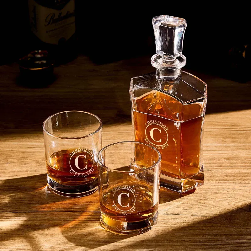 Personalized Decanter Set with 2 Whiskey Glasses, Custom Name Wine Bottle & Glass Set, Gifts For Friends and Him