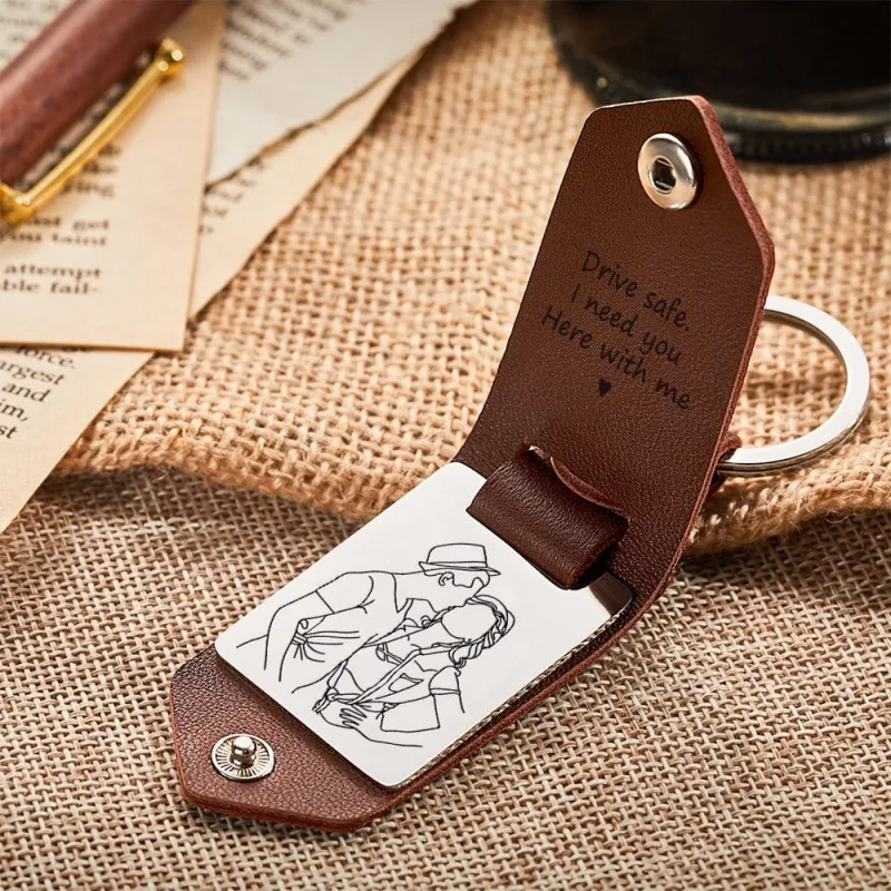 Custom Leather Keychains with Date, Custom Photo Keychain Anniversary Gift For Boyfriend