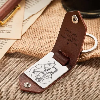 Custom Leather Keychains with Date, Custom Photo Keychain Anniversary Gift For Boyfriend