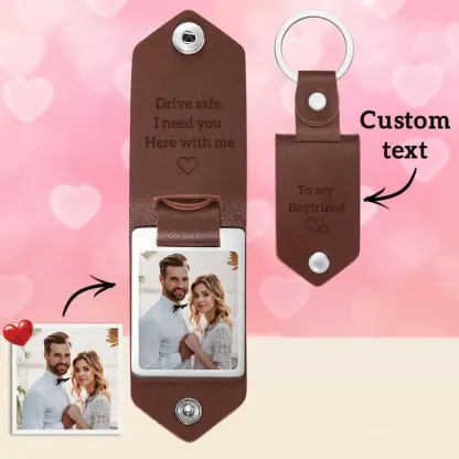 Custom Leather Keychains, Personalized Engrave Keychain, Personalised Keychain with Photo Anniversary Gift For Couple