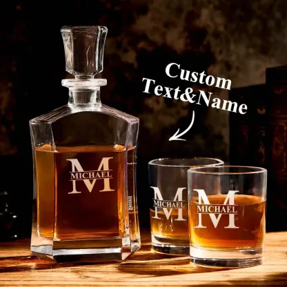 Personalized Decanter Set with 2 Whiskey Glasses, Custom Name Wine Bottle & Glass Set, Gifts For Friends and Him