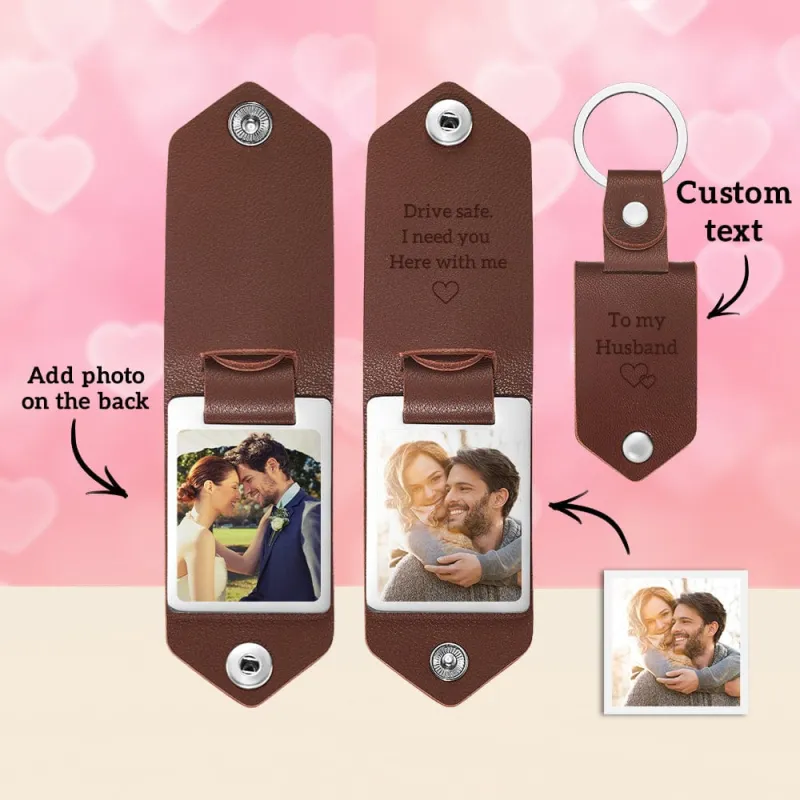 Custom Leather Keychains, Personalized Engrave Keychain, Personalised Keychain with Photo Anniversary Gift For Couple