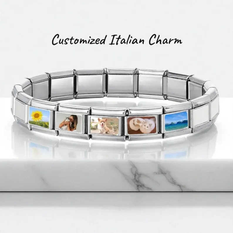 Custom Photo Italian Charm Bracelet, Personalized Charm Necklace, Charm Anklet, Unique Gift for Boyfriend and Girlfriend