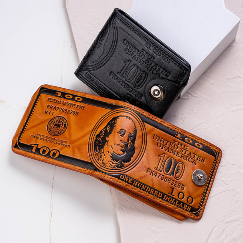 Men's Multi-Pocket Wallet, Magnetic Snap Short Wallet, Leather Dollar-Pattern Small Wallet, Best Christmas Gift for Boyfriend or Husband