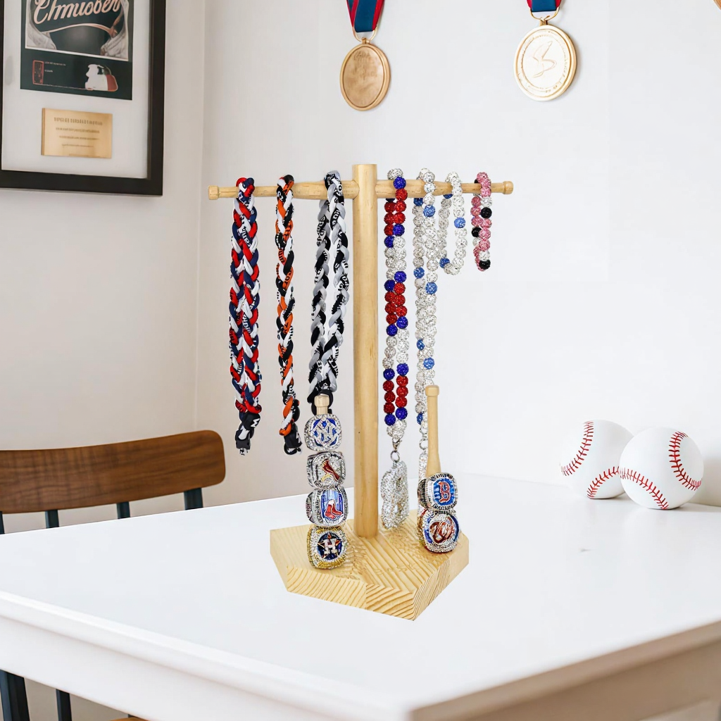 Wooden Custom Jewelry Holder, Solid Wood Custom Jewelry Display, Solid Wood Baseball Championship Ring & Necklace Holder
