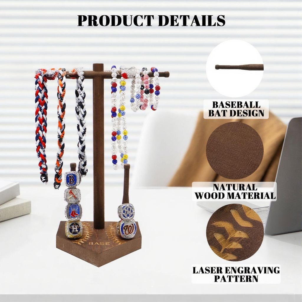 Wooden Custom Jewelry Holder, Solid Wood Custom Jewelry Display, Solid Wood Baseball Championship Ring & Necklace Holder
