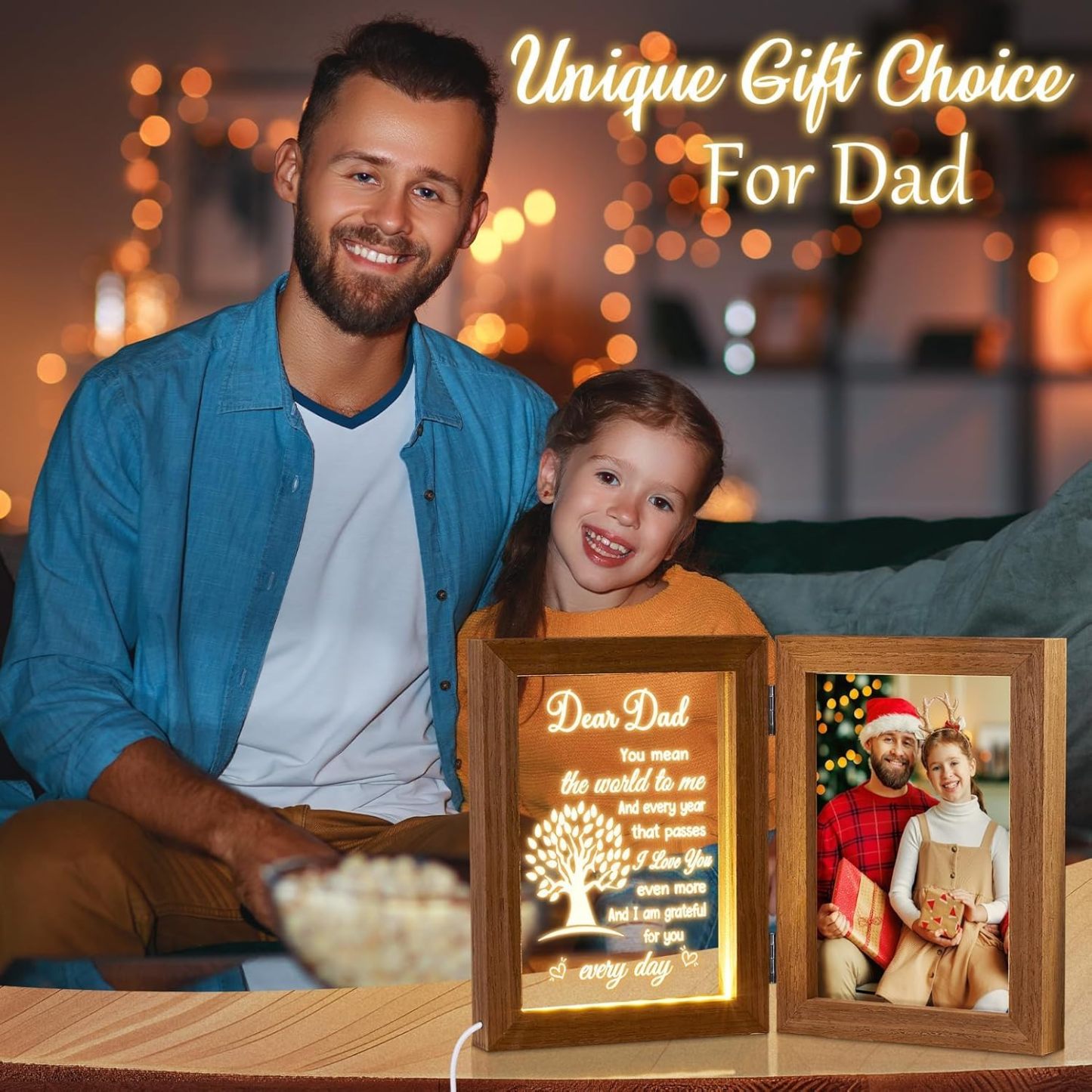Custom Picture Frame Solid Wood, Personalized Engraved Night Light, Best Mother's Day and Father's Day Gifts