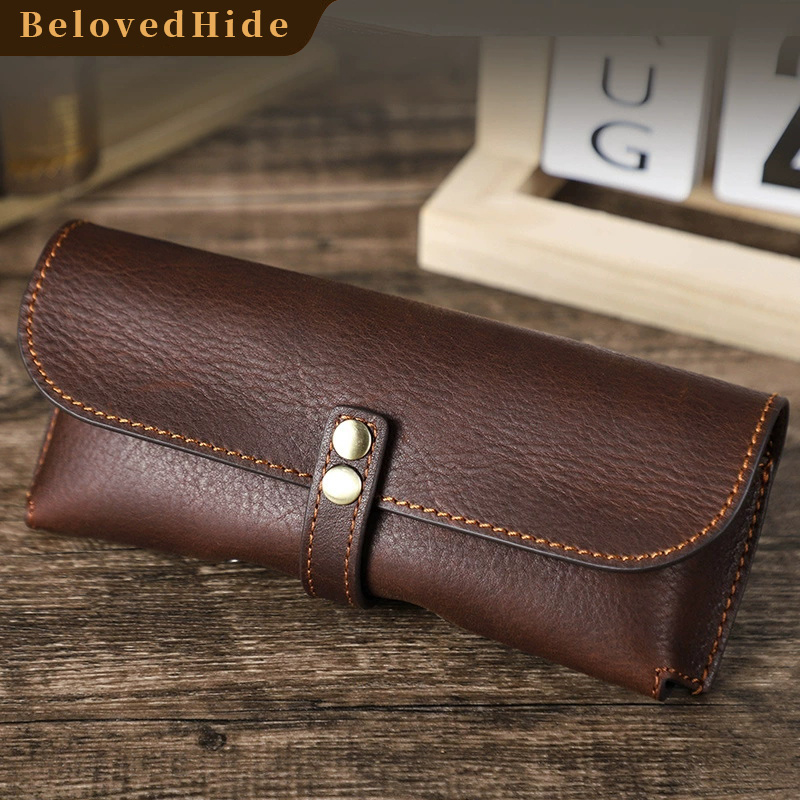 Modern Slim Leather Glasses Case – Top-Grain Cowhide Travel Pouch