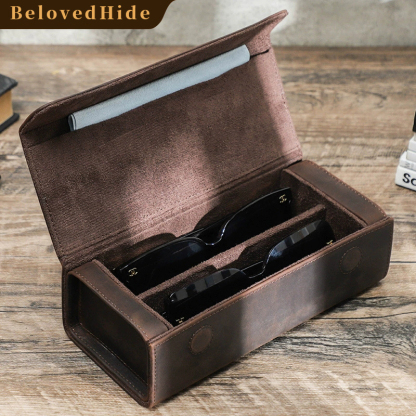 2-Pocket Travel Leather Glasses Organizer – Magnetic Snap Closure