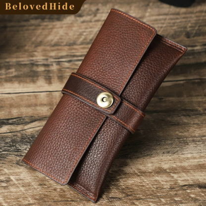 Vintage Pebbled Leather Sunglasses Case – Magnetic Clasp Compact Design