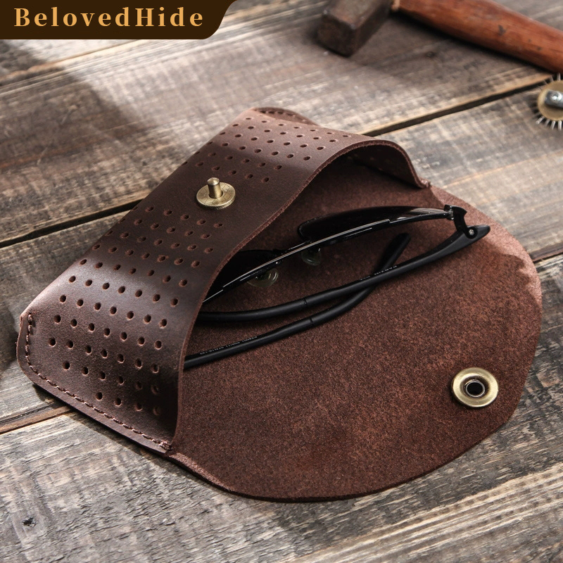 Vintage Laser-Cut Leather Glasses Case – Flip Top Handcrafted Organizer