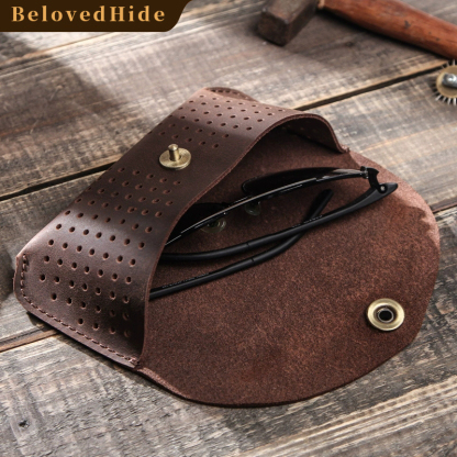 Vintage Laser-Cut Leather Glasses Case – Flip Top Handcrafted Organizer