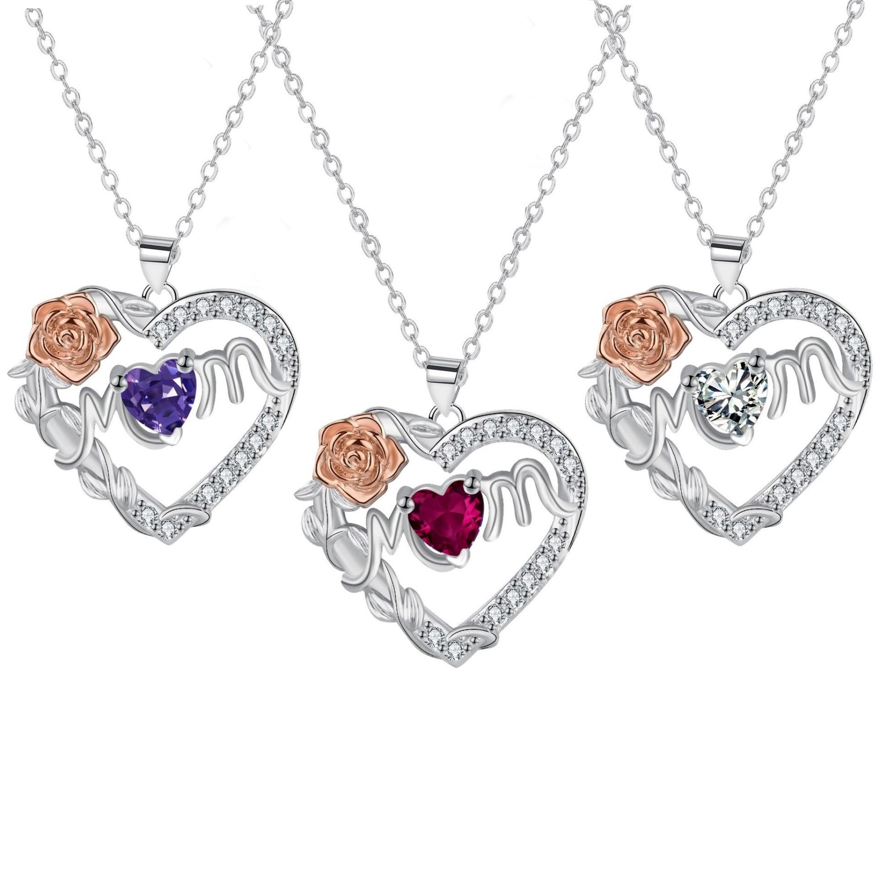 New Mother's Day Necklace, Heart-shaped Rose Necklace, Cross Chain Copper Jewelry Piece