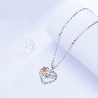 New Mother's Day Necklace, Heart-shaped Rose Necklace, Cross Chain Copper Jewelry Piece