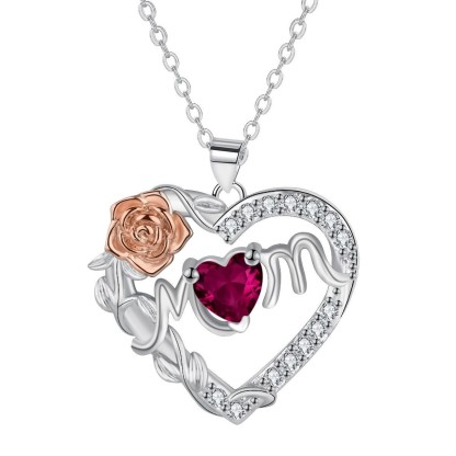 New Mother's Day Necklace, Heart-shaped Rose Necklace, Cross Chain Copper Jewelry Piece