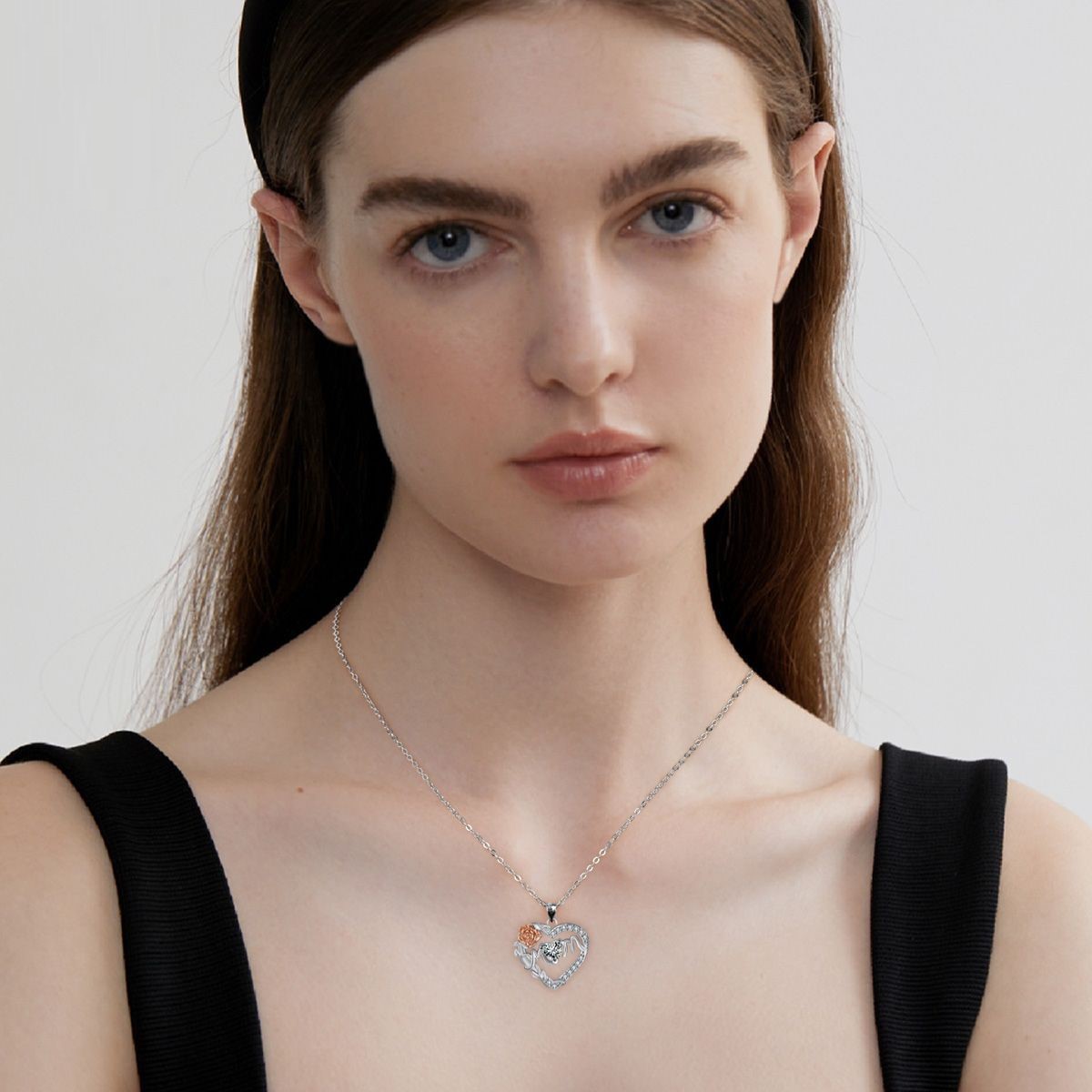 New Mother's Day Necklace, Heart-shaped Rose Necklace, Cross Chain Copper Jewelry Piece