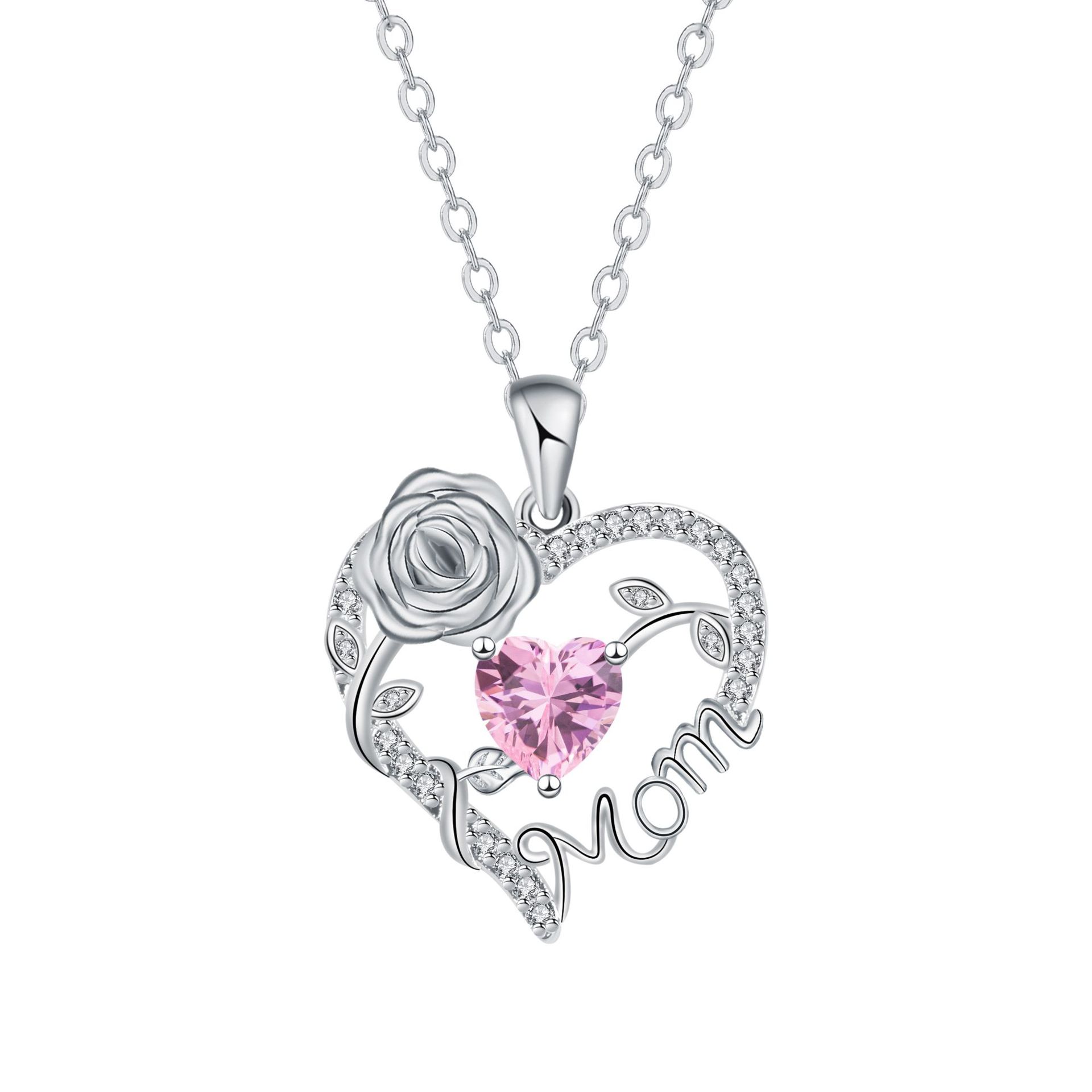 Heart-Shaped Mom Pendant, Mother's Day Rose Necklace, Lady'S Collar Chain