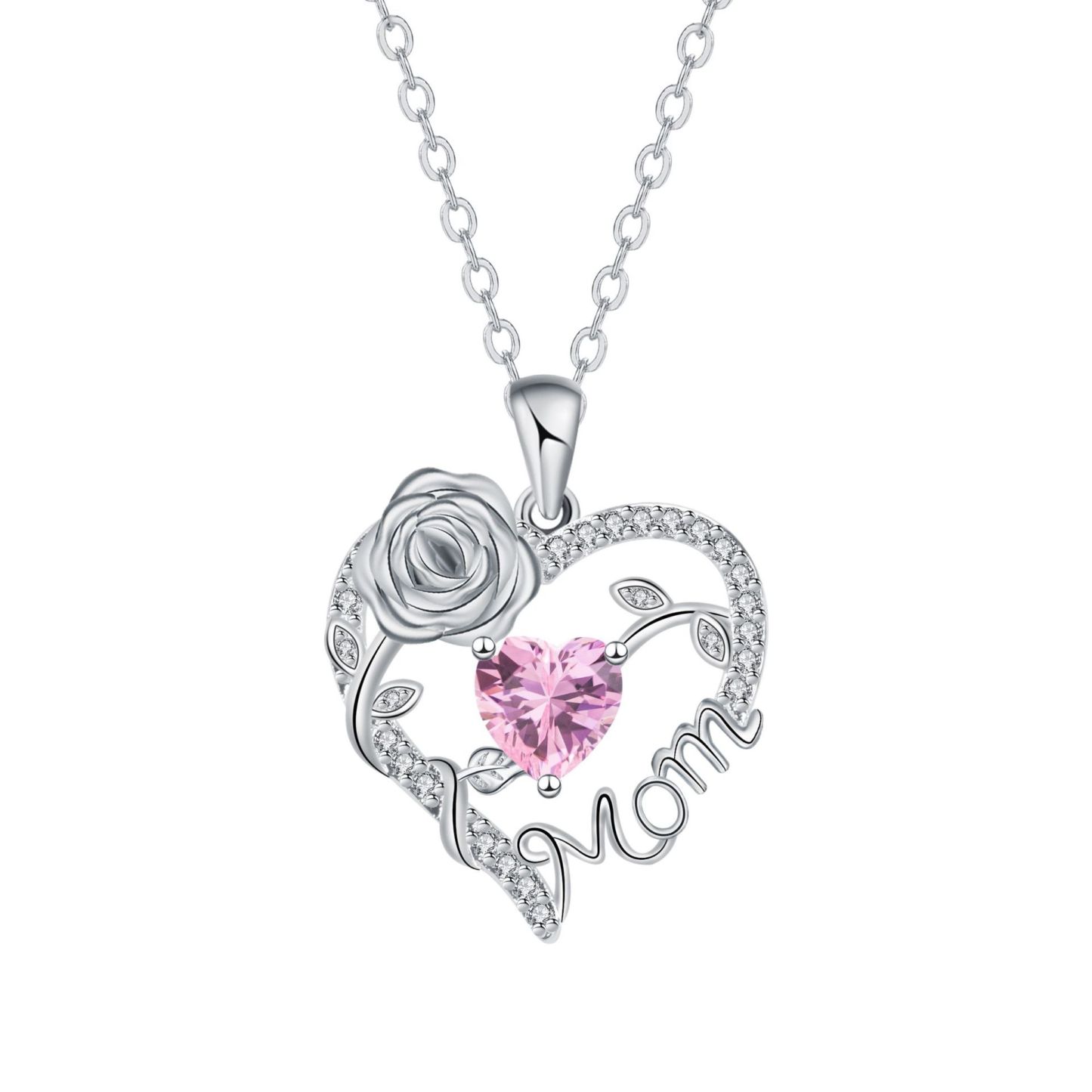 Heart-Shaped Mom Pendant, Mother's Day Rose Necklace, Lady'S Collar Chain