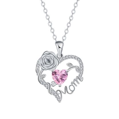 Heart-Shaped Mom Pendant, Mother's Day Rose Necklace, Lady'S Collar Chain