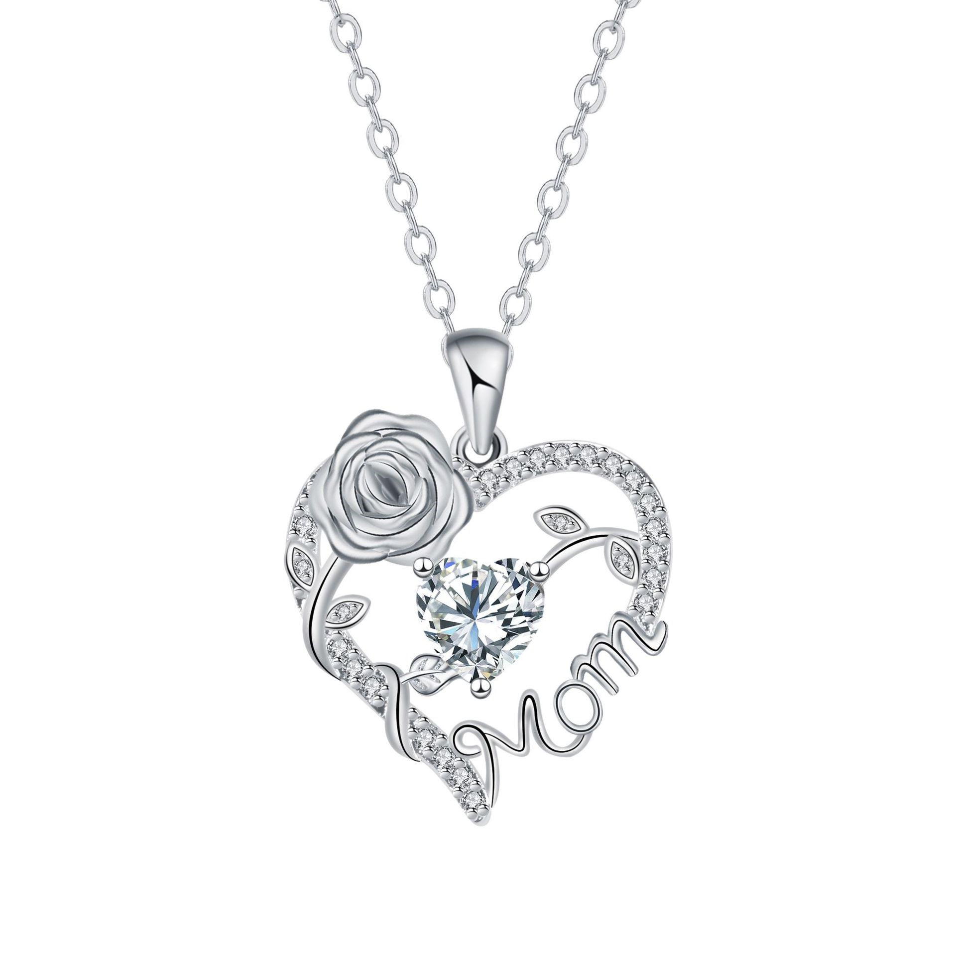Heart-Shaped Mom Pendant, Mother's Day Rose Necklace, Lady'S Collar Chain