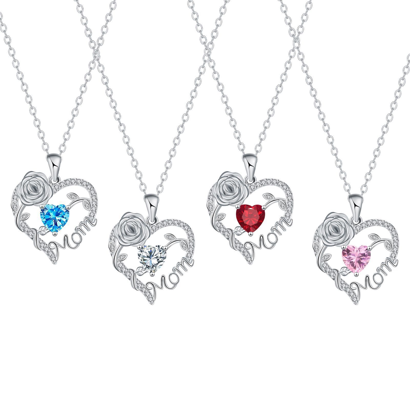 Heart-Shaped Mom Pendant, Mother's Day Rose Necklace, Lady'S Collar Chain