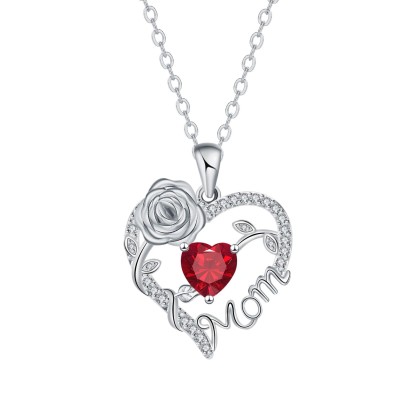 Heart-Shaped Mom Pendant, Mother's Day Rose Necklace, Lady'S Collar Chain
