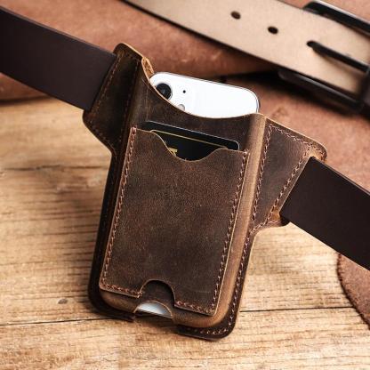 Leather Phone Holster - Anniversary Gift Engraved with "N & D • 1095 Days+"