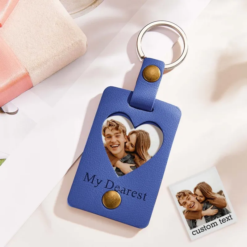Custom Heart-Shaped Leather Keychains, Personalised Keychain with Phot