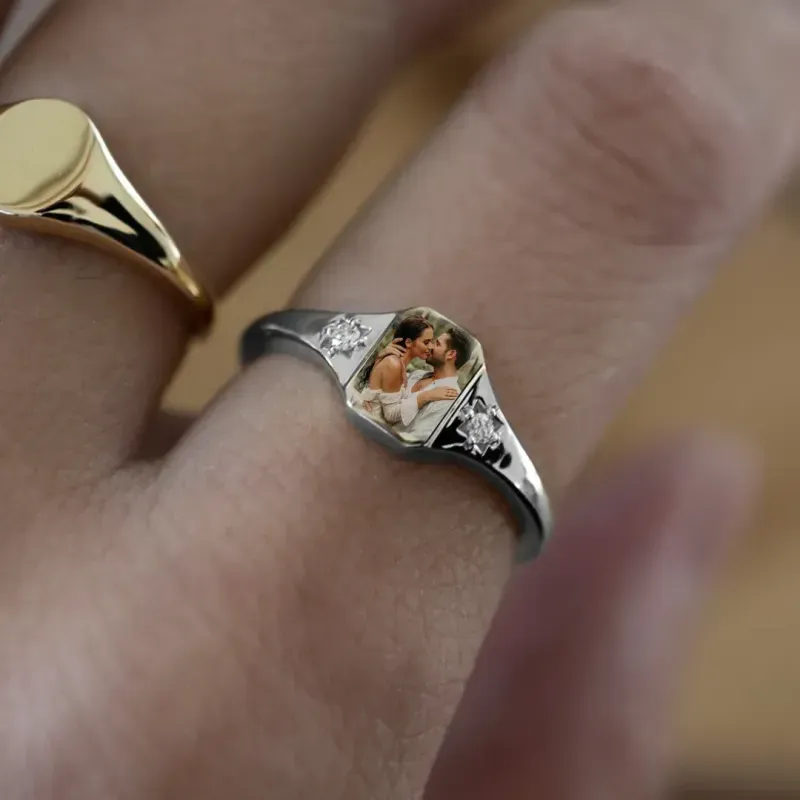 Personalized Birthstone Photo Ring, Custom Birthstone Jewelry, Perfect Gift for Her Valentine's Day Gifts