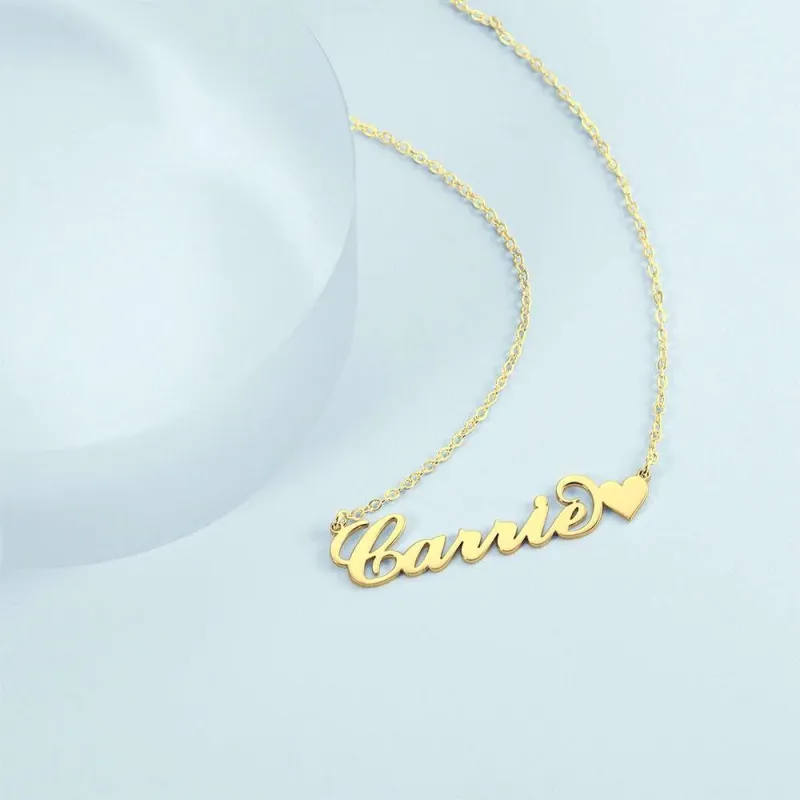 Custom Name Necklace, Name Necklace with Heart,  Carrie Style Name Plate Necklace, Gifts for Girlfriend
