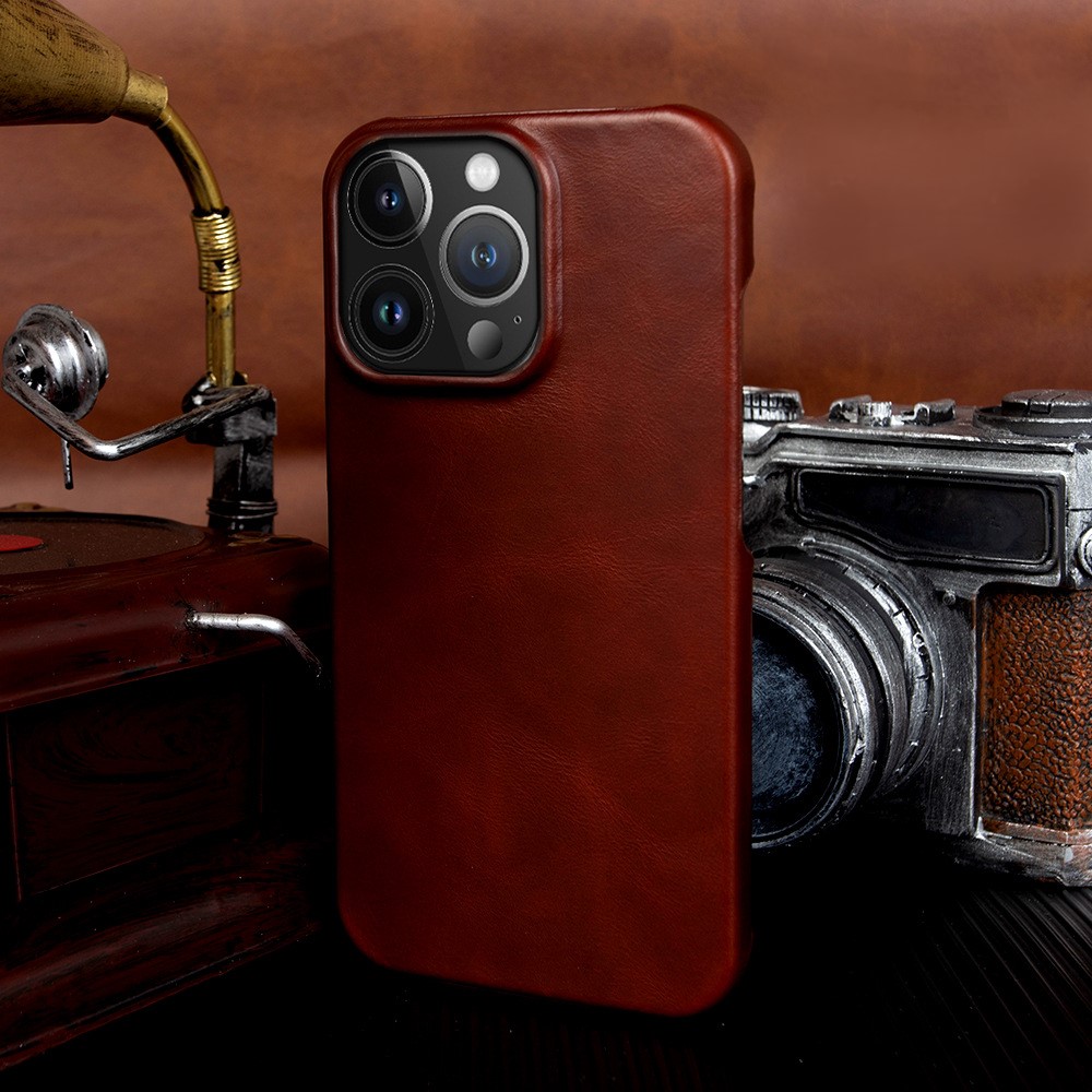 Custom Handmade Leather iPhone 16/15 Pro Max Case - Personalized 3rd Anniversary Gift, Luxury Semi-Wrap Protective Cover