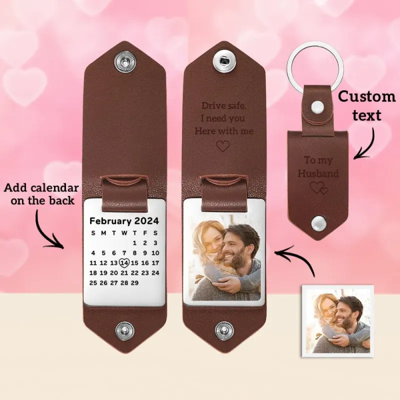 Custom Leather Keychains, Personalized Engrave Keychain, Personalised Keychain with Photo Anniversary Gift For Couple
