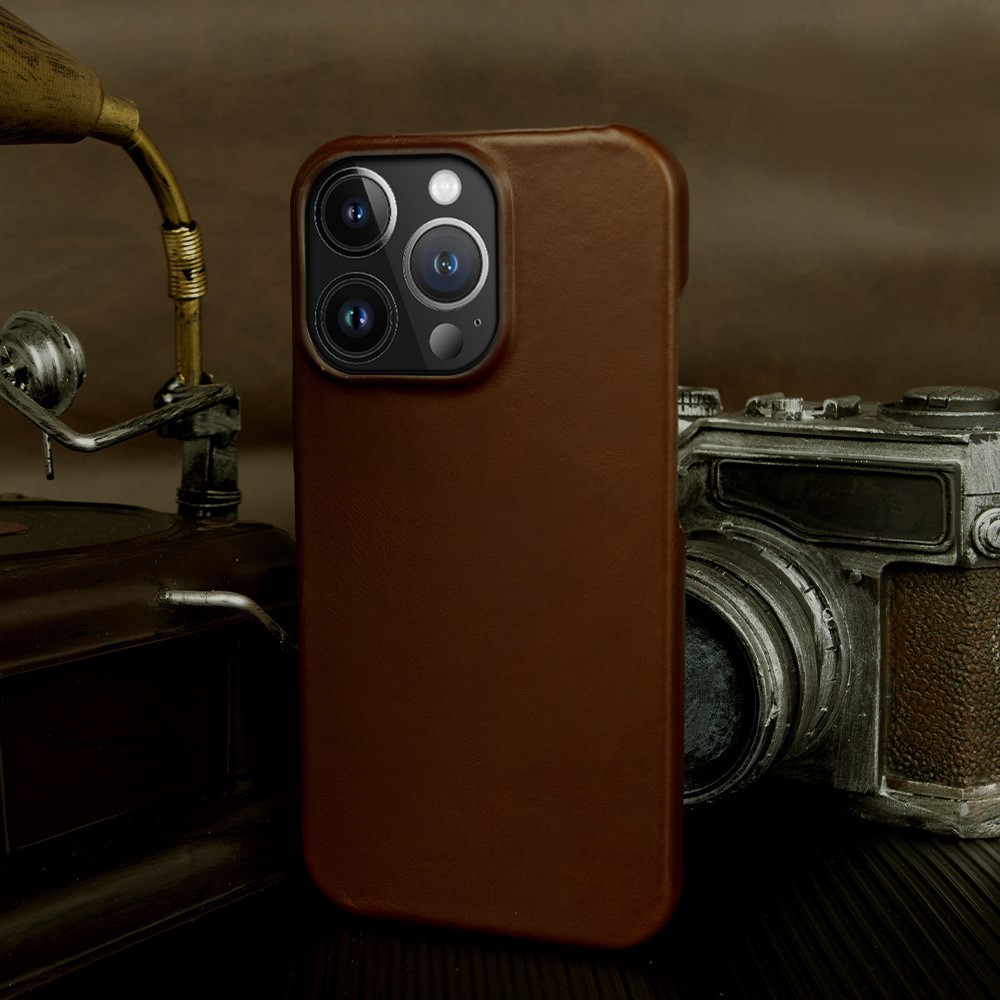 Custom Handmade Leather iPhone 16/15 Pro Max Case - Personalized 3rd Anniversary Gift, Luxury Semi-Wrap Protective Cover