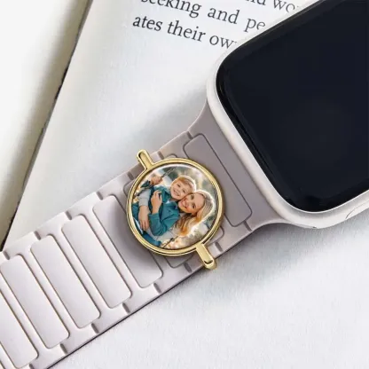 Custom Photo Engraved Watch Strap Charm, Personalized Smartwatch Beaded Accessory Couple Gifts