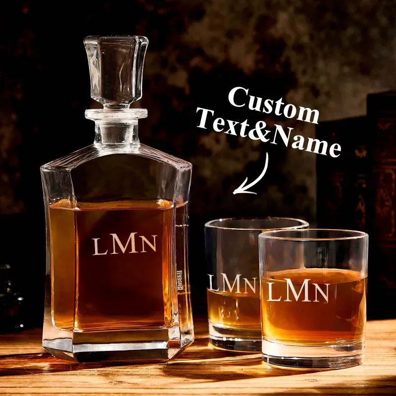 Personalized Decanter Set with 2 Whiskey Glasses, Custom Name Wine Bottle & Glass Set, Gifts For Friends and Him