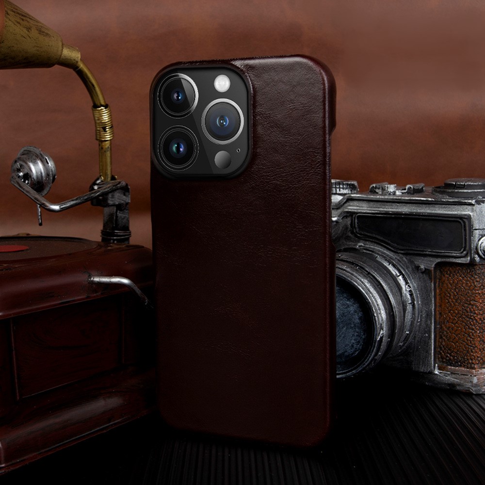 Custom Handmade Leather iPhone 16/15 Pro Max Case - Personalized 3rd Anniversary Gift, Luxury Semi-Wrap Protective Cover
