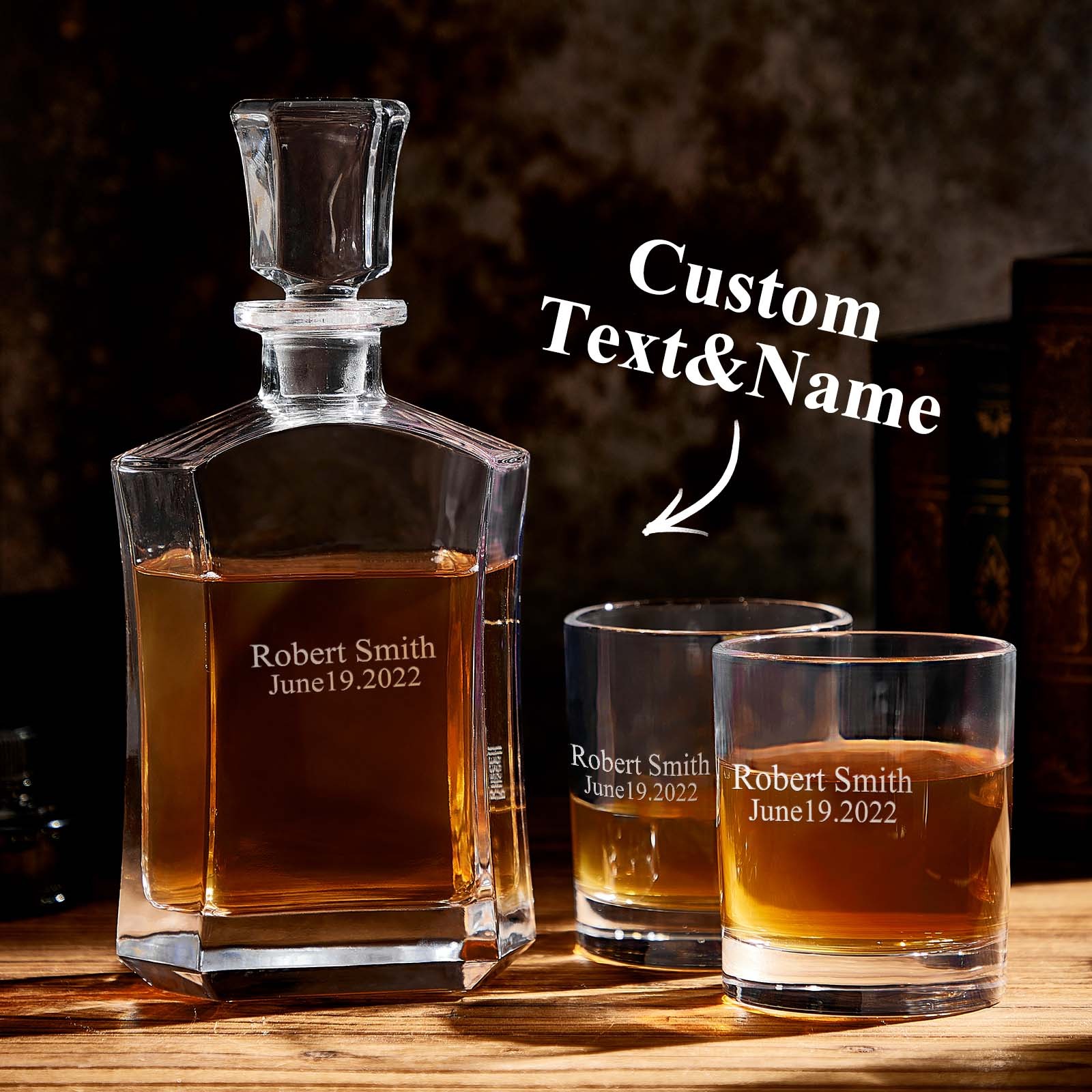 Personalized Decanter Set with 2 Whiskey Glasses, Custom Name Wine Bottle & Glass Set, Gifts For Friends and Him